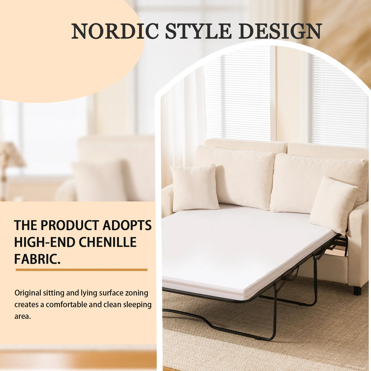 Modern Beige Sleeper Sofa Bed With Memory Foam Mattress - Omega Lifestyles