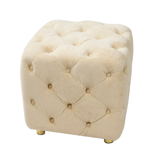 Beige Velvet Storage Ottoman With Concealed Compartment - Omega Lifestyles