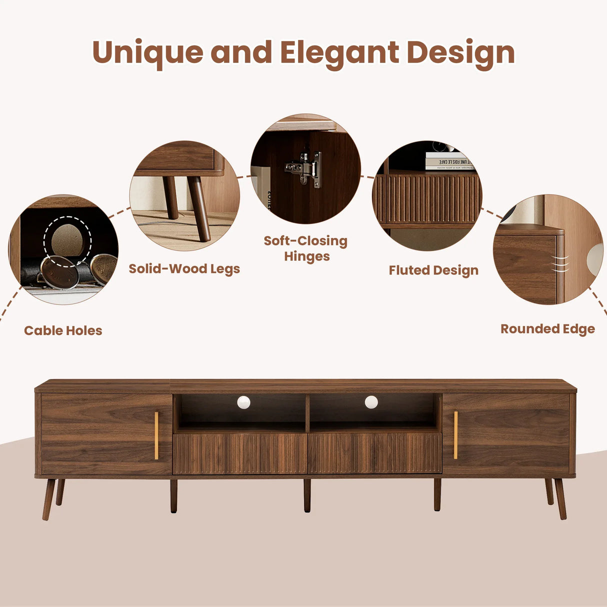 Modern Walnut TV Stand With Soft-Close Doors and Storage - Omega Lifestyles