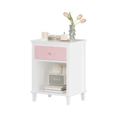 Pink MDF Wooden Nightstand With Drawer And Shelf - Omega Lifestyles