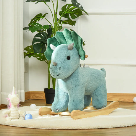 Kids Plush Ride-On Triceratops Rocking Horse With Sounds - Omega Lifestyles
