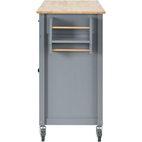 Kitchen Island Cart Solid Wood Top Four Door Cabinet - Omega Lifestyles