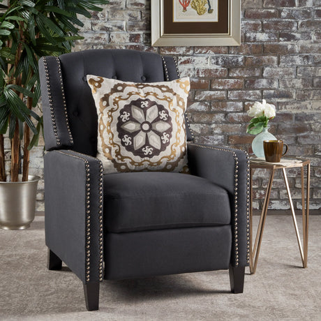 Dark Gray Fabric Push Back Recliner Chair With Birch Legs - Omega Lifestyles