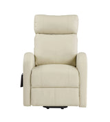 Beige Faux Leather Power Lift Recliner With Pocket Coil Seat - Omega Lifestyles