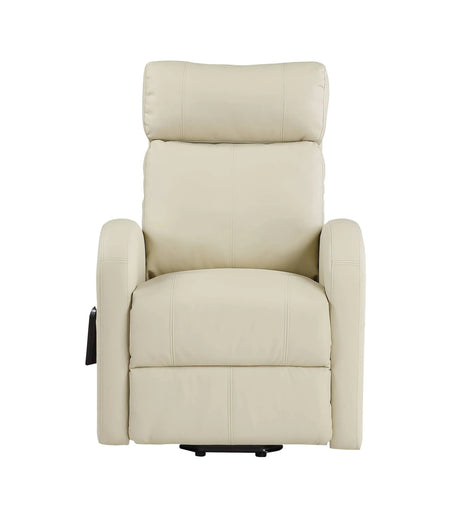 Beige Faux Leather Power Lift Recliner With Pocket Coil Seat - Omega Lifestyles