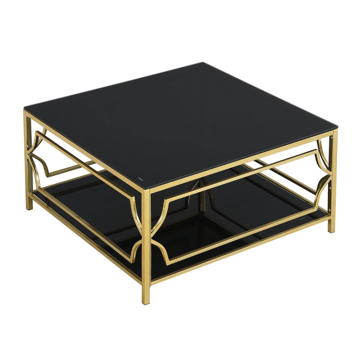 Modern Square Glass Coffee Table With Gold Metal Frame - Sleep Galleria