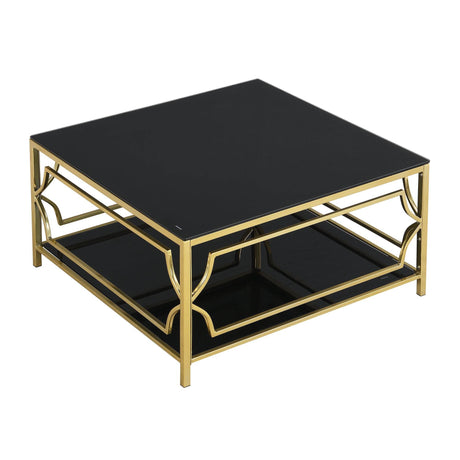 Modern Square Glass Coffee Table With Gold Metal Frame - Sleep Galleria