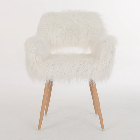 White Faux Fur Upholstered Side Dining Chair With Metal Legs - Omega Lifestyles