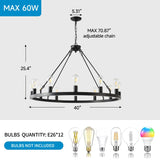 Farmhouse Matte Black Wagon Wheel 12-Light Chandelier - Omega Lifestyles