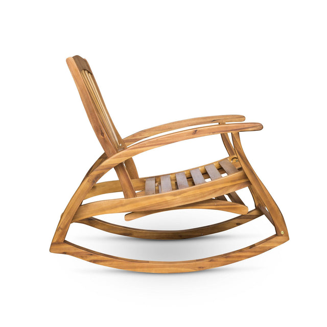 Outdoor Acacia Wood Rocking Chair With Retractable Footrest - Omega Lifestyles