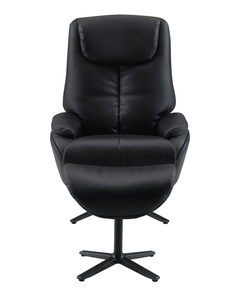 Black Top Grain Leather Swivel Accent Chair With Ottoman - Omega Lifestyles