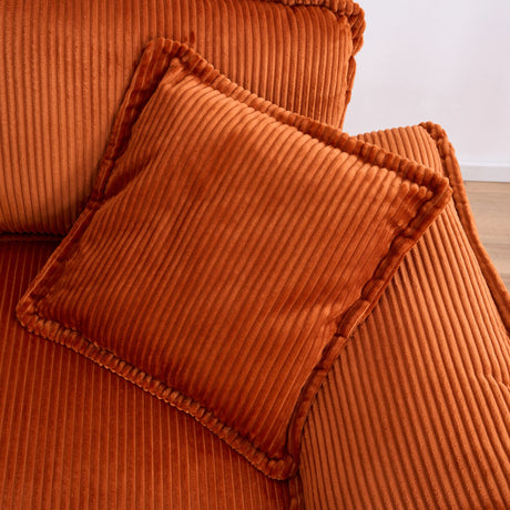 Corduroy 2-Seat Sofa With Pillows And Ottomans - Omega Lifestyles