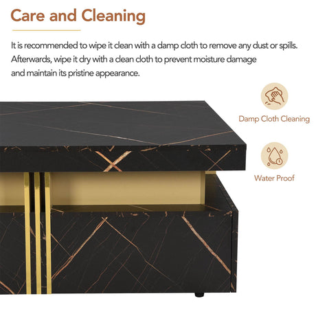 Modern Black Gold Accented Square Coffee Table With Storage - Sleep Galleria