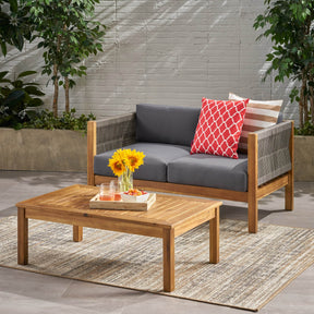 Acacia Wood Patio Loveseat And Coffee Table Set - Omega Lifestyles