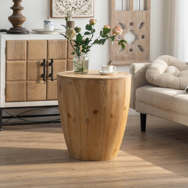 Vintage Fir Wood Barrel Shaped Coffee Table With Storage - Omega Lifestyles