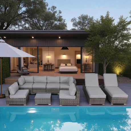 9-Piece Modular Grey Rattan Wicker Patio Seating Set - Omega Lifestyles