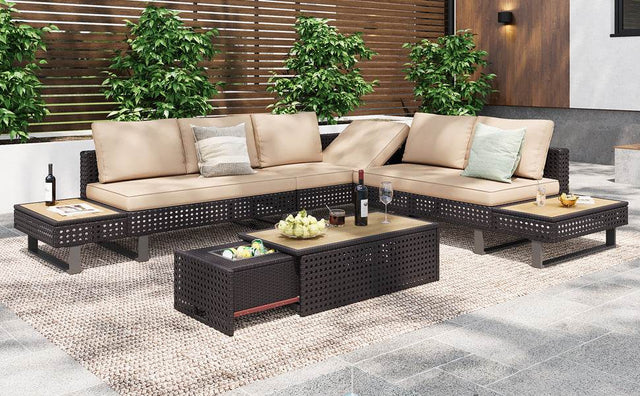 Diamond Weave Outdoor Sectional Furniture Set With Cushions - Omega Lifestyles