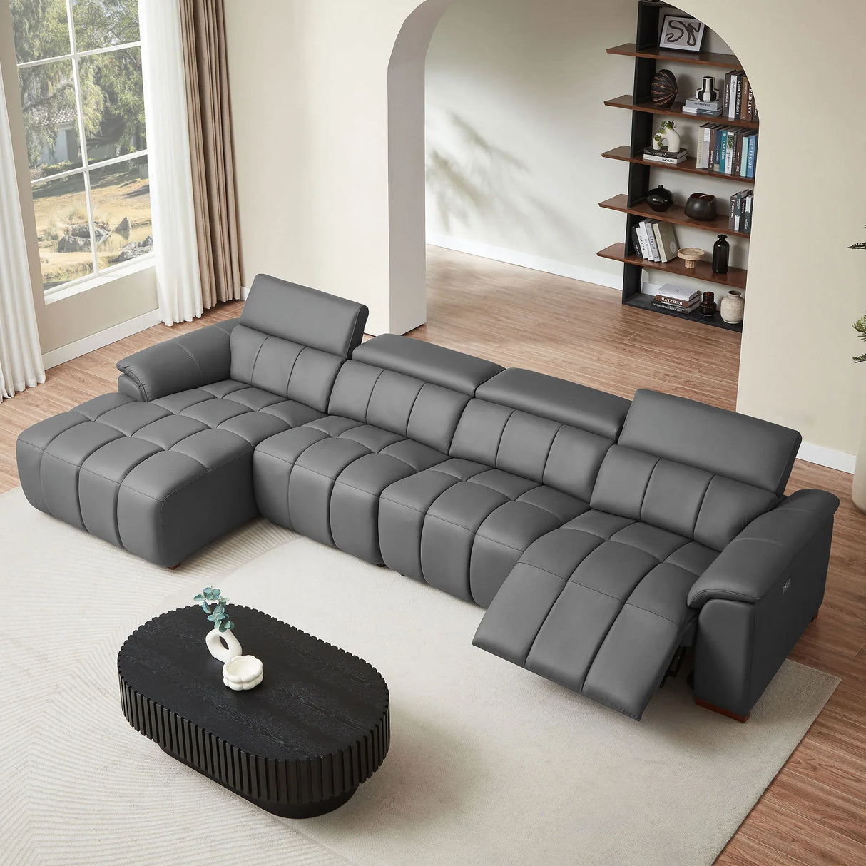 Electric Control Genuine Leather 4-Seat L-Shaped Reclining Sofa - Omega Lifestyles