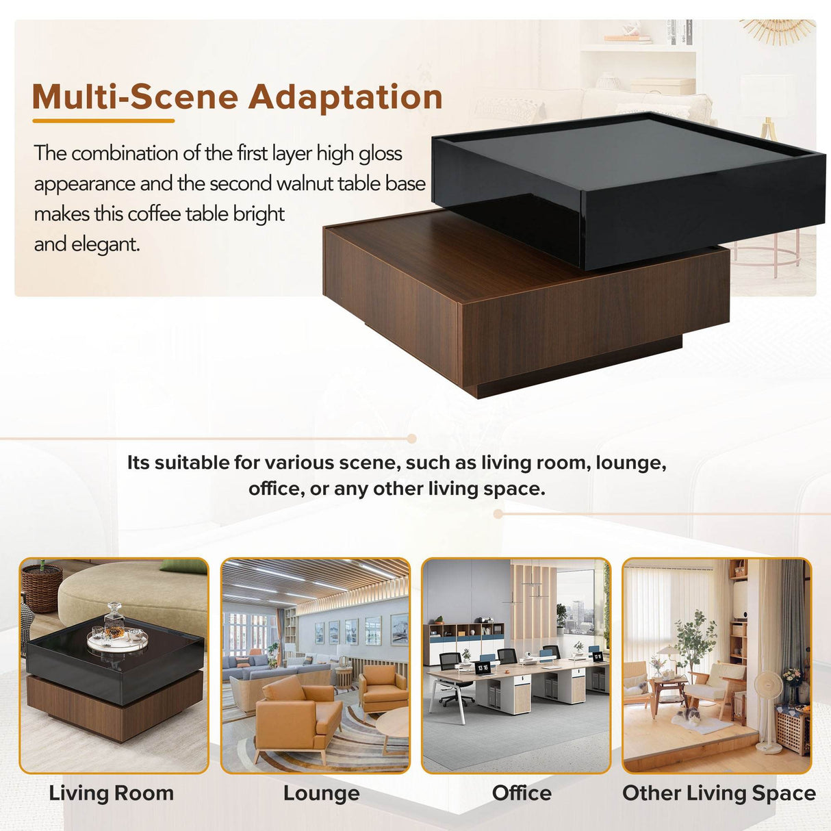 360 Degree Rotating Square Coffee Table With Drawers - Omega Lifestyles