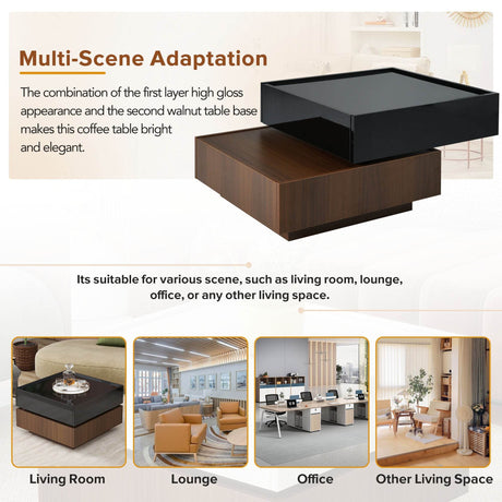 360 Degree Rotating Square Coffee Table With Drawers - Omega Lifestyles