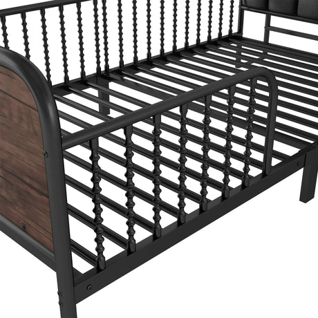 Twin Metal Platform Bed Frame With Upholstered Headboard And LED Light - Omega Lifestyles