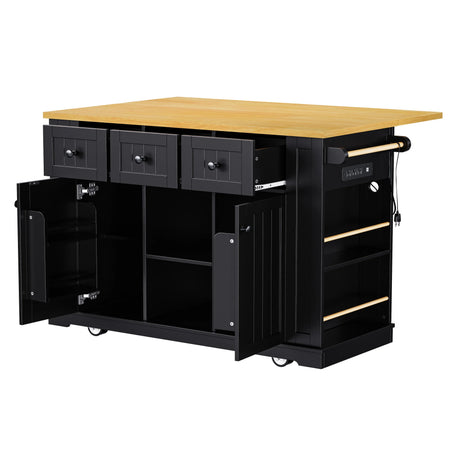 Large Kitchen Island Cart With Drop Leaf And Power Outlet - Omega Lifestyles