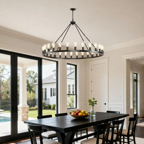 Farmhouse Matte Black Wagon Wheel 12-Light Chandelier - Omega Lifestyles