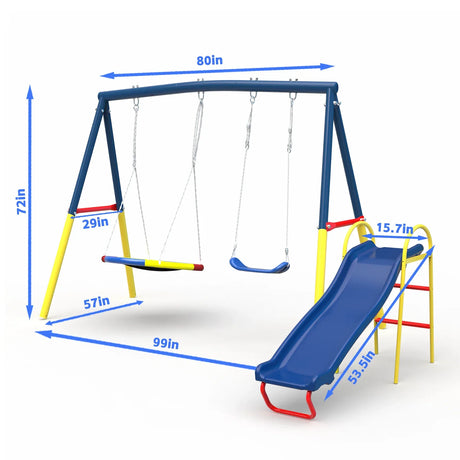 3-in-1 Heavy-Duty Steel Outdoor Kids Swing Set - Omega Lifestyles