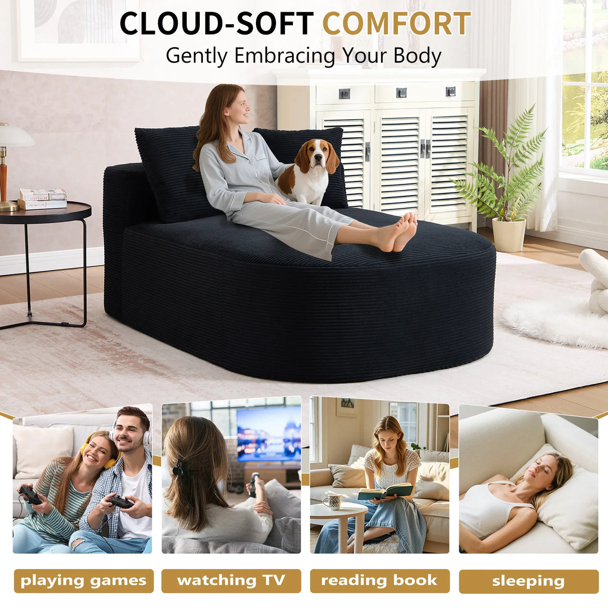 Oversized Plush Corduroy Chaise Lounge Sleeper Sofa - Omega Lifestyles