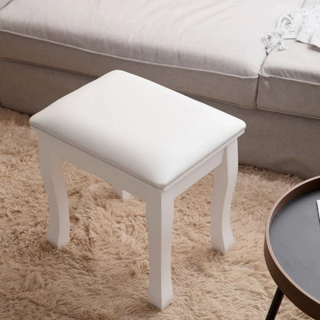 White Solid Wood Vanity Stool With Cushioned Seat - Omega Lifestyles