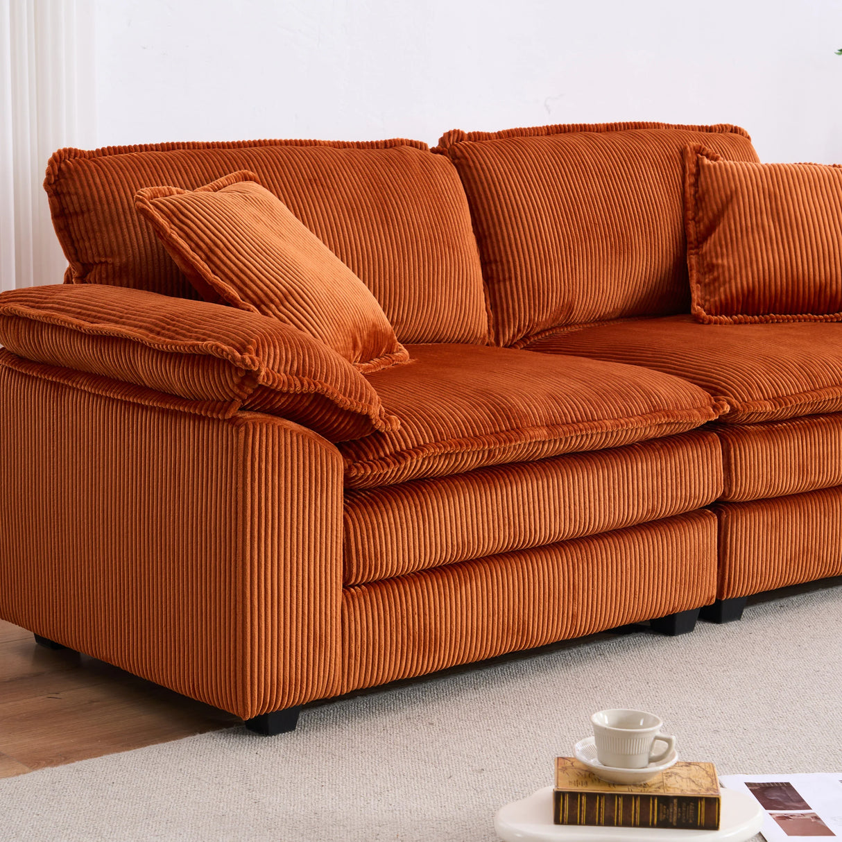 Corduroy 2-Seat Sofa With Pillows And Ottomans - Omega Lifestyles