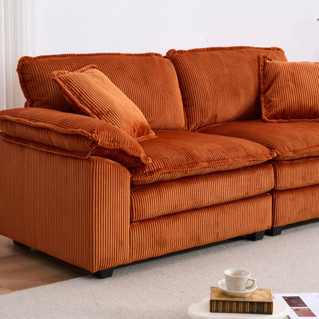 Corduroy 2-Seat Sofa With Pillows And Ottomans - Omega Lifestyles