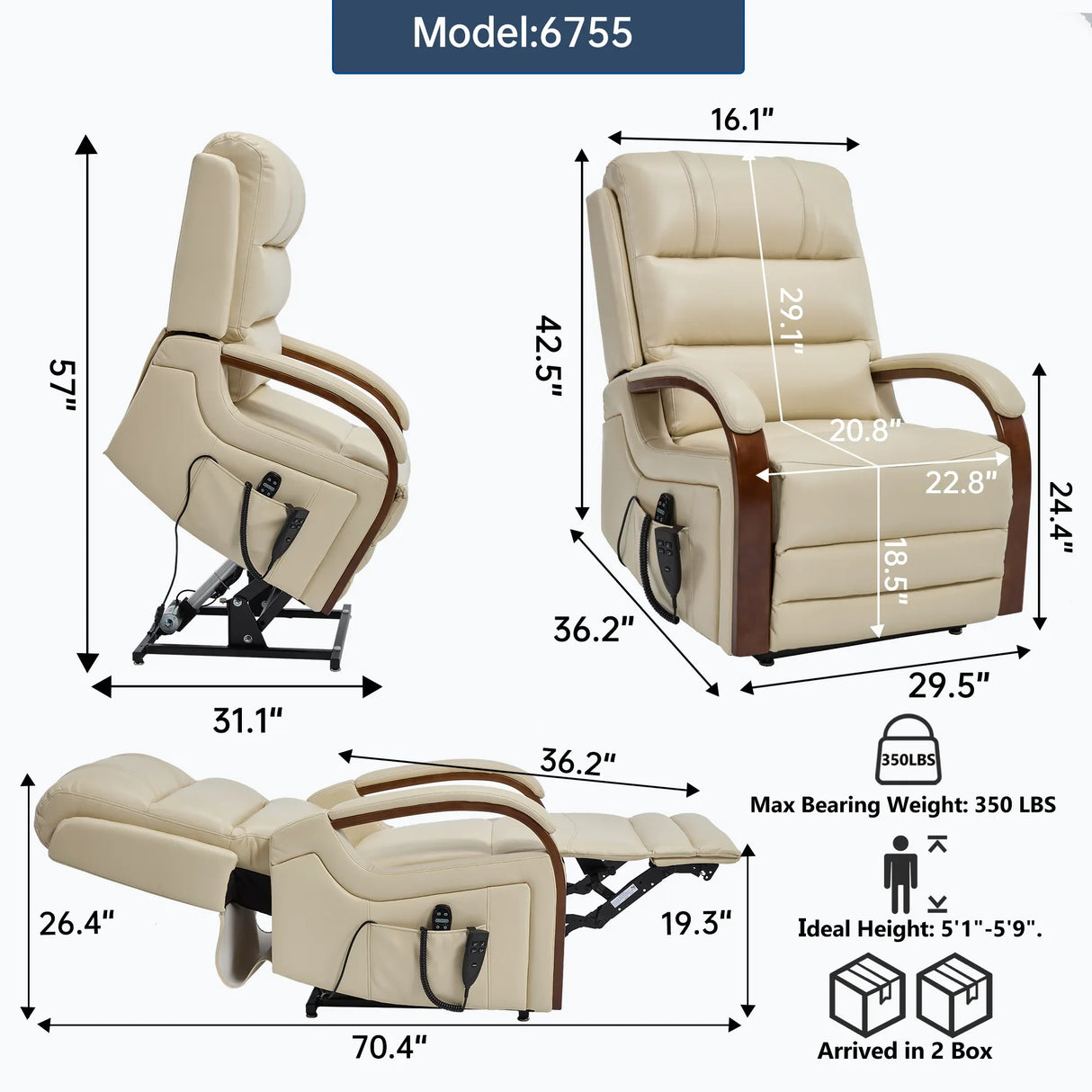 Power Beige Faux Leather Dual Motor Massage Recliner Chair - Omega Lifestyles