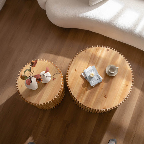 Set of 2 Natural MDF Fir Round Coffee Tables - Omega Lifestyles
