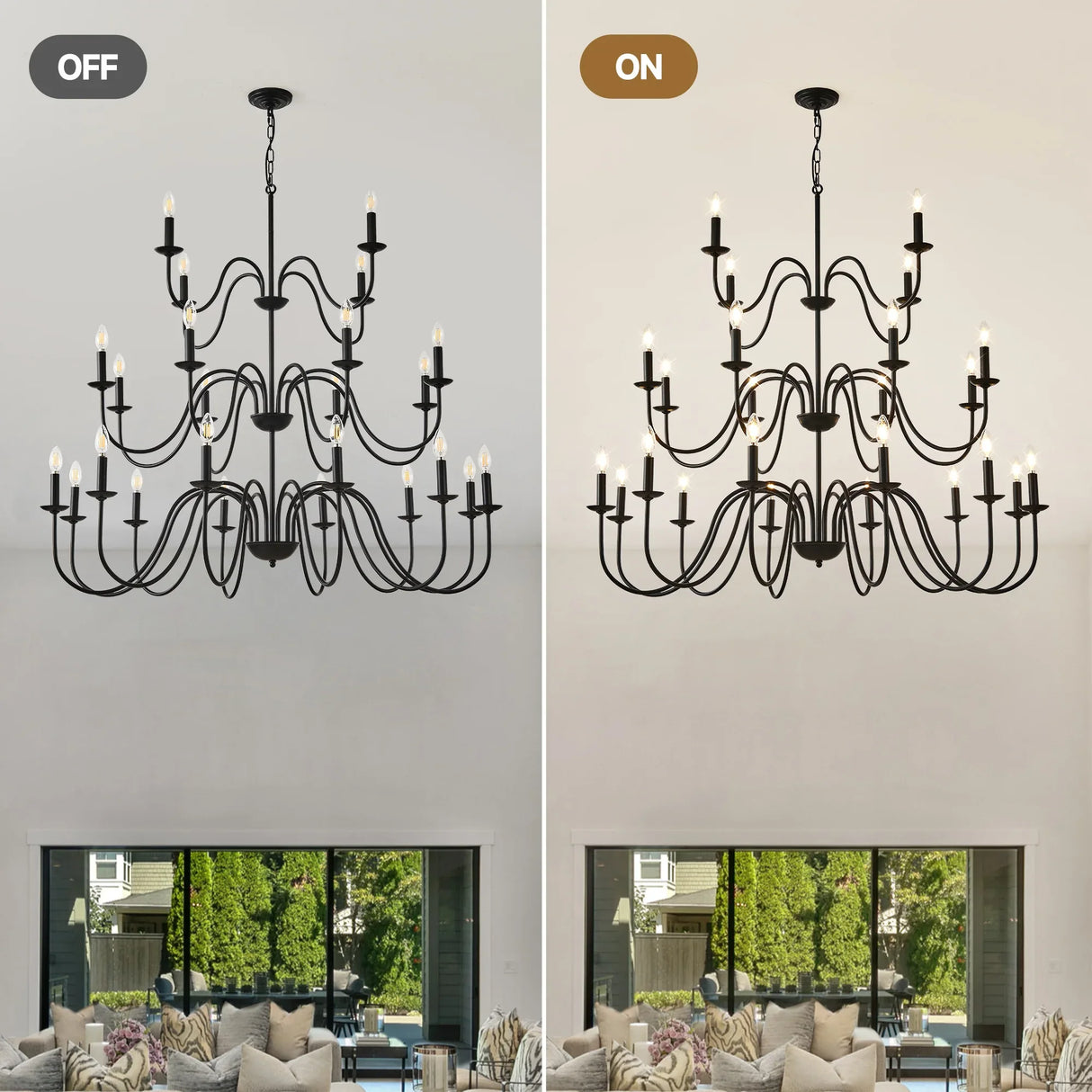 Farmhouse 24-Light Matte Black Metal Chandelier - Omega Lifestyles