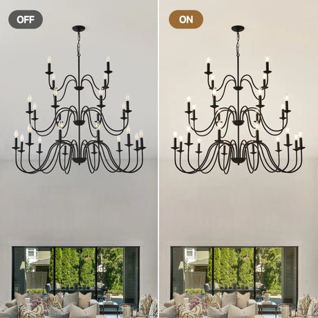 Farmhouse 24-Light Matte Black Metal Chandelier - Omega Lifestyles