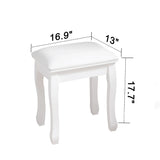 White Solid Wood Vanity Stool With Cushioned Seat - Omega Lifestyles