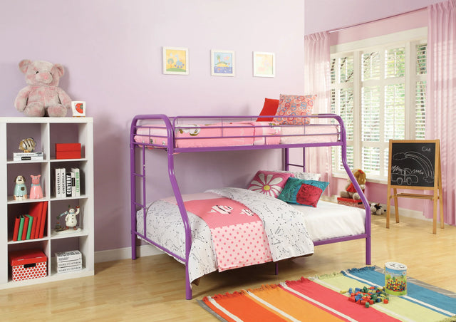 Twin Full Metal Tube Frame Purple Bunk Bed With Ladder - Omega Lifestyles