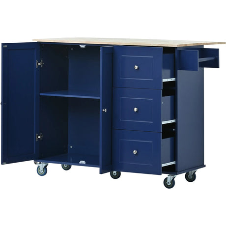 Rolling Mobile Kitchen Island With Solid Wood Top And Storage - Omega Lifestyles