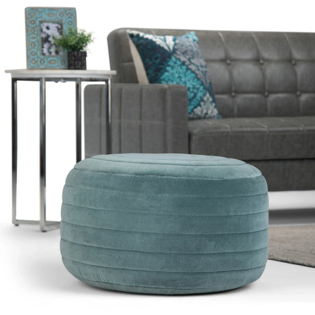 Turquoise Velvet Round Pouf Accent Seating Furniture - Omega Lifestyles