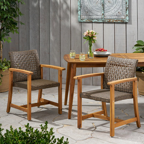 Pair Of Acacia Wood And Wicker Dining Chairs - Omega Lifestyles