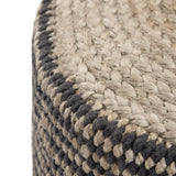 Round Braided Jute Pouf Black Fabric Accent Stool - Omega Lifestyles