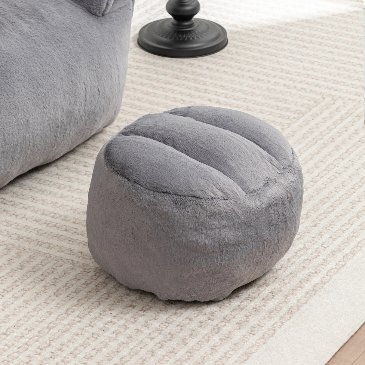 Faux Fur High-Density Foam Bean Bag Chair With Footstool - Omega Lifestyles