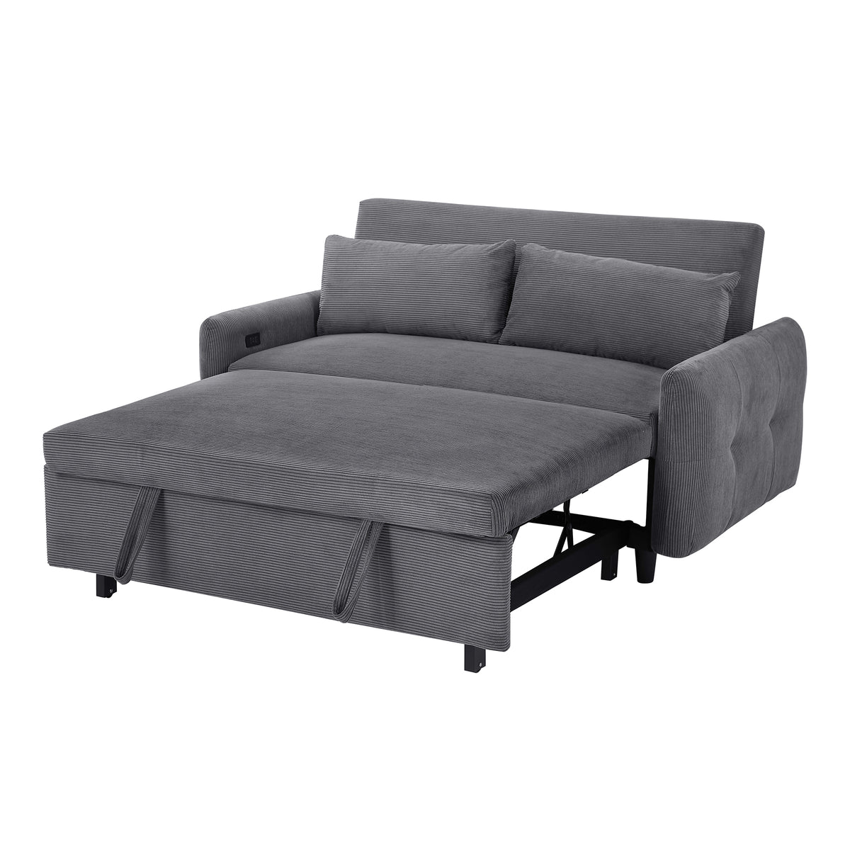 Convertible Corduroy Pull-Out Sofa Bed With USB Ports