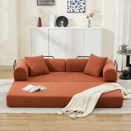 Corduroy Folding Sofa Bed With Foam Mattress And Pillows - Omega Lifestyles