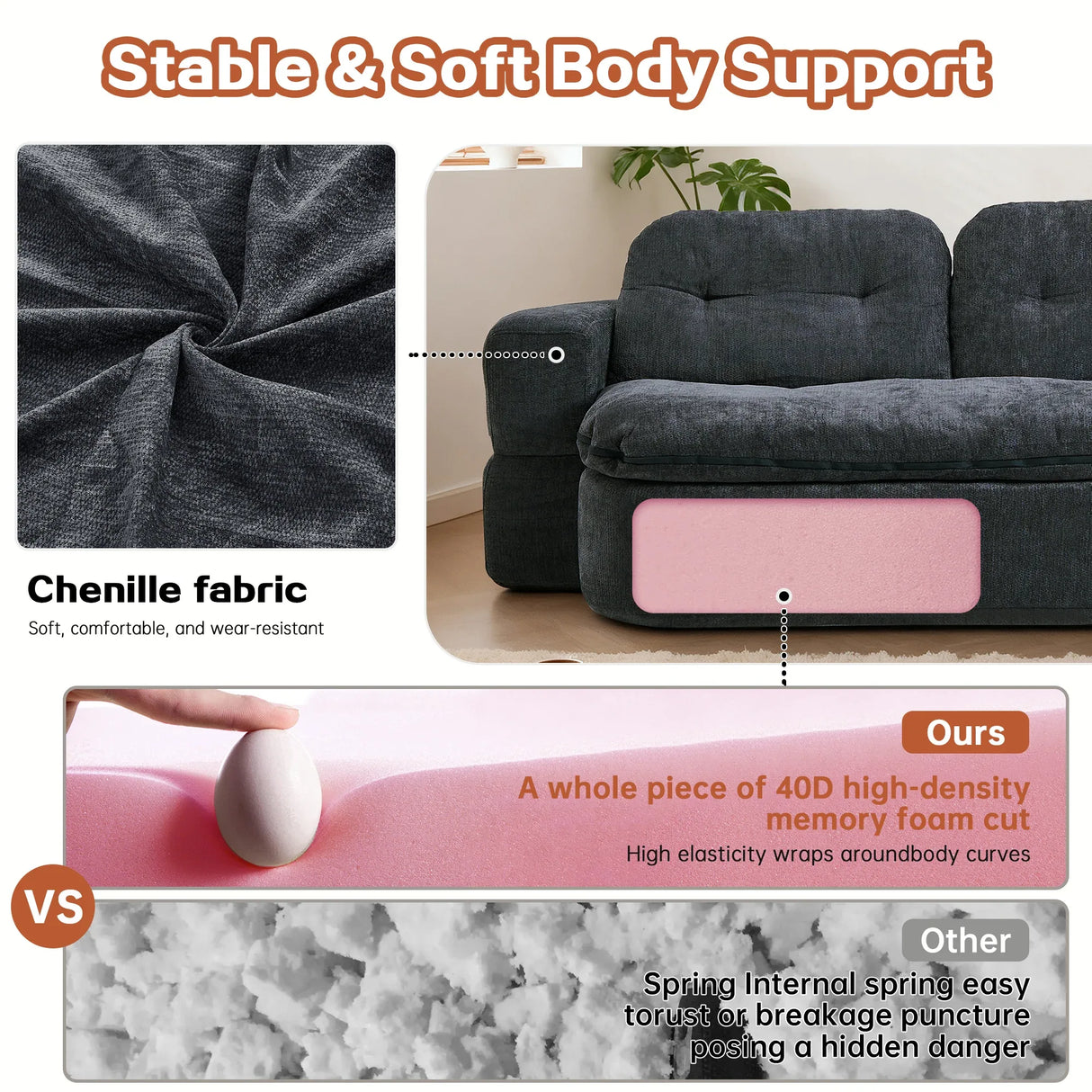 Modern Convertible Linen Foam-Filled Sleeper Sofa Bed With Pillows - Omega Lifestyles