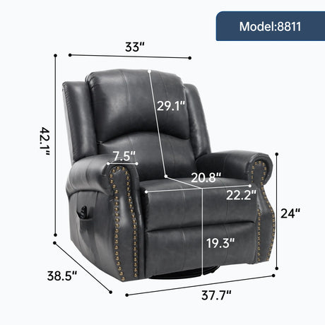 Heat Massage Faux Leather Swivel Rocking Recliner Chair - Omega Lifestyles