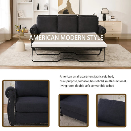 Modern Linen 2-in-1 Sleeper Sofa Bed With Memory Foam Mattress - Omega Lifestyles