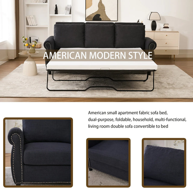 Modern Linen 2-in-1 Sleeper Sofa Bed With Memory Foam Mattress - Omega Lifestyles