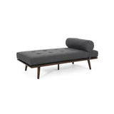 Mid-Century Button-Tufted Charcoal Fabric Chaise Lounge - Omega Lifestyles